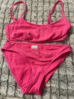 No Boundaries Bright Pink Lace-Texture Bikini Set